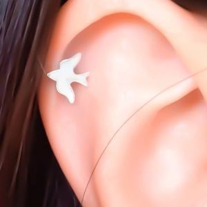 (1PC) 925 Sterling Silver Dove/Swallow Love Bird Cartilage Helix Stud Earring